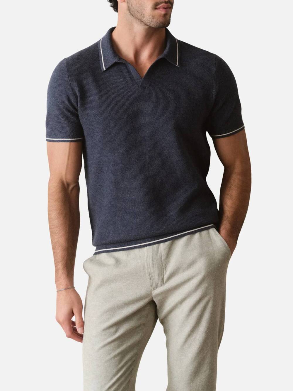 NEW MARINE LAYER liam sweater polo shirt in dark indigo